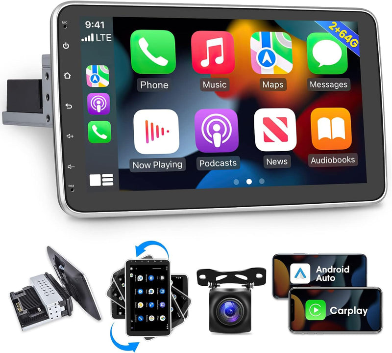 Oferta de Páscoa | Central Multimídia Universal | Tela Rotativa e Flutuante Carplay Android Wifi (PARA QUALQUER CARRO)