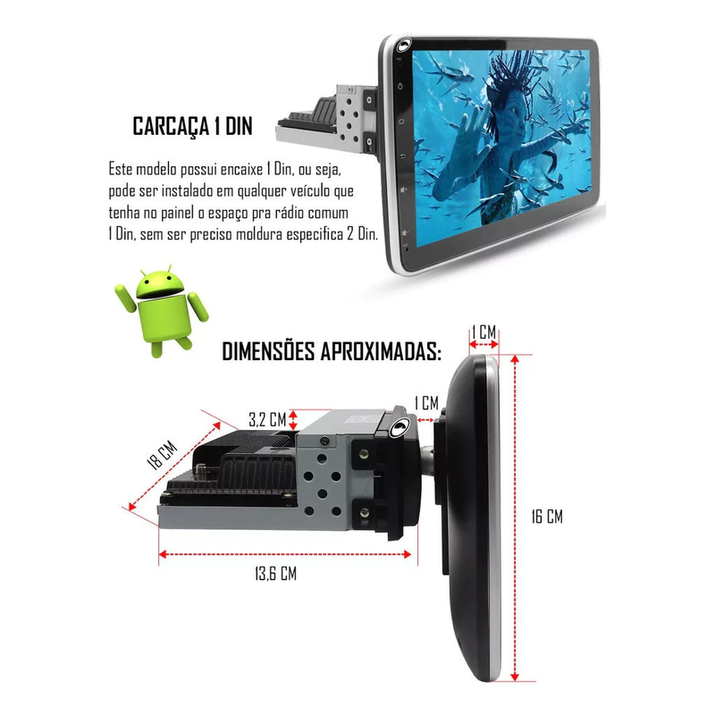 Oferta de Páscoa | Central Multimídia Universal | Tela Rotativa e Flutuante Carplay Android Wifi (PARA QUALQUER CARRO)